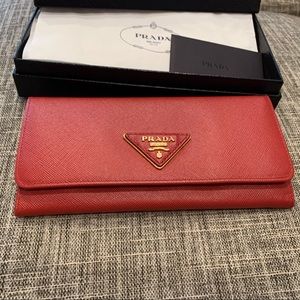 Prada Saffiano Continental Red Leather Wallet